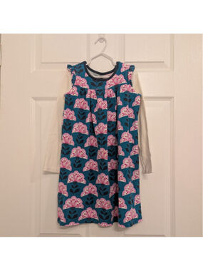 Girls Tea Collection Casual Dress Size 8 Teal Pink Floral